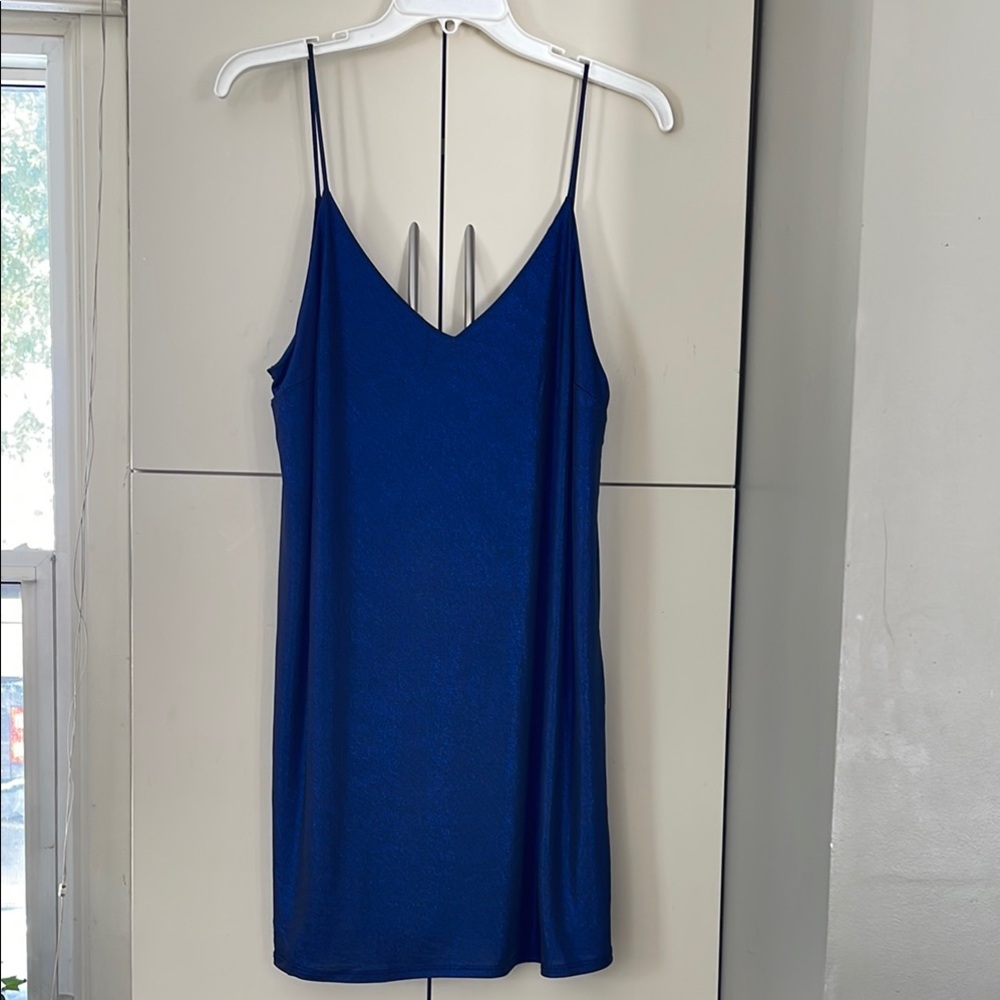 silence & noise,Blue (subtle shimmer!) fully lined,Mini Slip Dress, EUC
